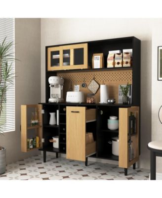 Buffet Sideboard Cabinet with Storage Door, Power Outlet and Wine Rack