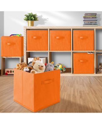 Set of 6 Collapsible Fabric Storage Cube Bins, Beige - 13" Foldable Cloth Baskets for Shelves and Cubby Organizers