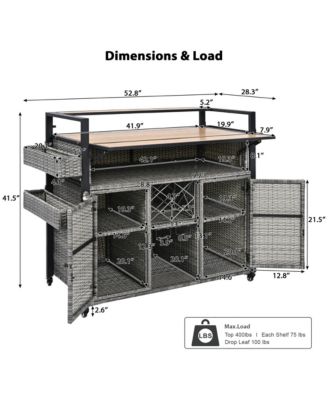 Wicker Outdoor Grill Cart with Extended Table Top and Storage Cabinet