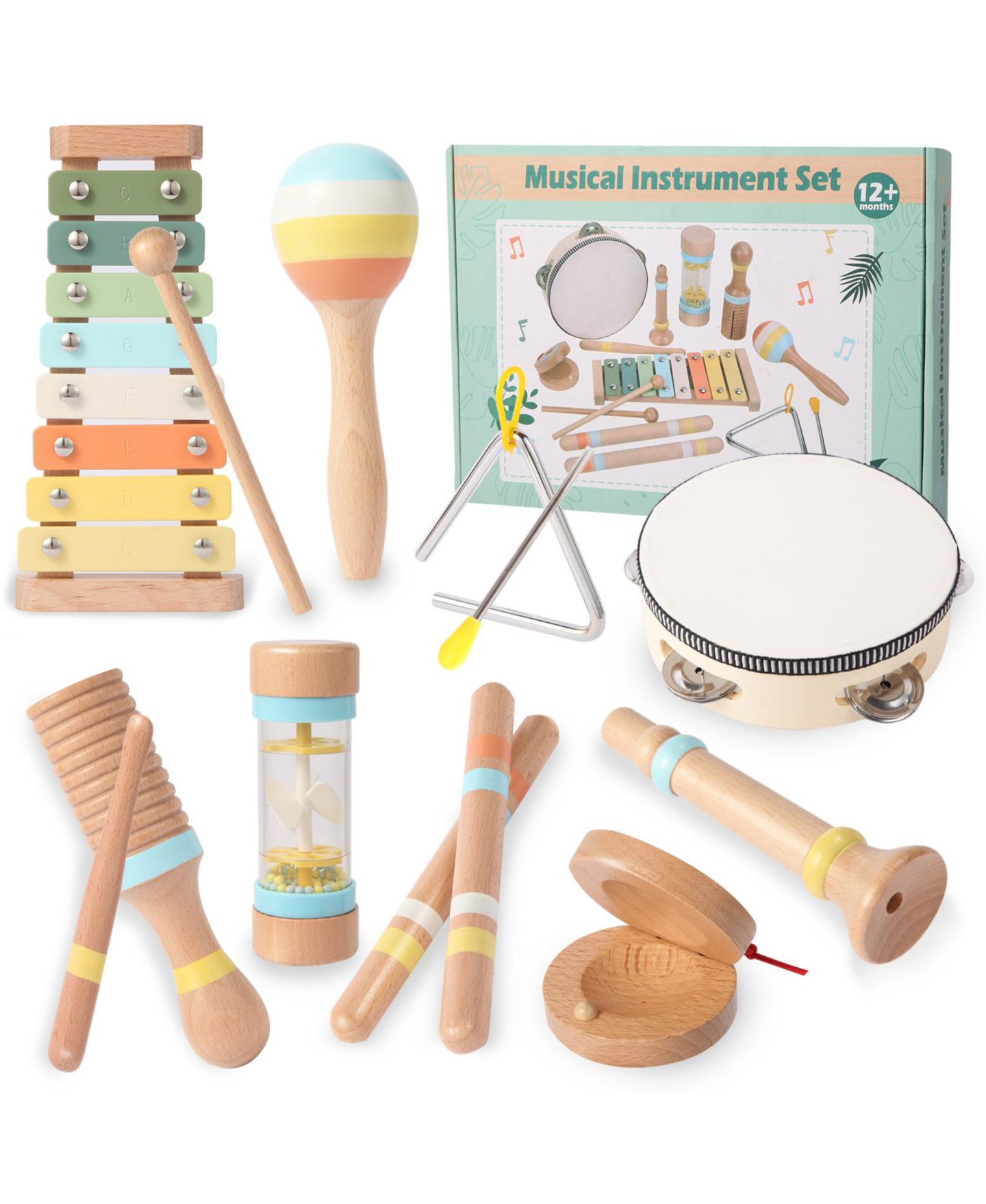Детские игрушки SUGIFT Wooden Montessori Musical Instruments 9-Piece Set, Ages 1–5, цвет: Натуральный — фото 1