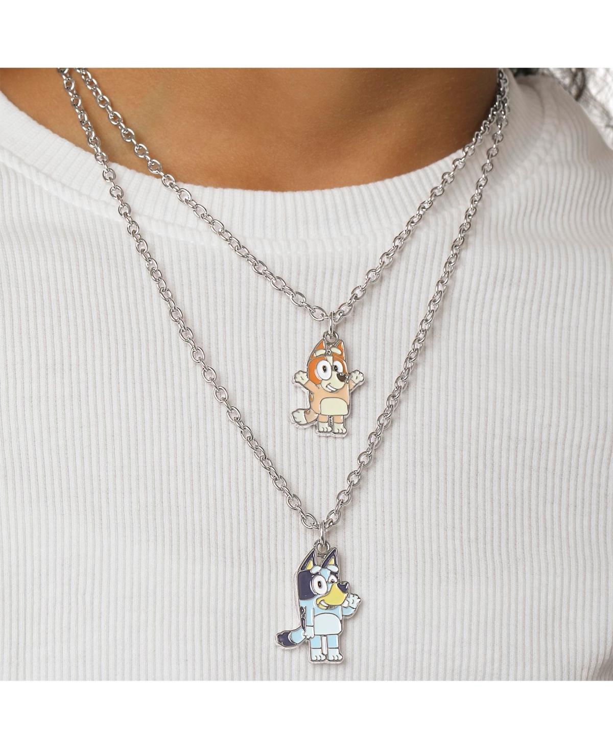 Bluey & Bingo Layered Pendant Necklace - Silver Tone - Kids Character Jewelry