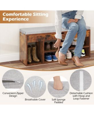 Shoe Bench Home Entryway Shoes Storage Bench w/ Padded Seat &amp; Hidden Storage