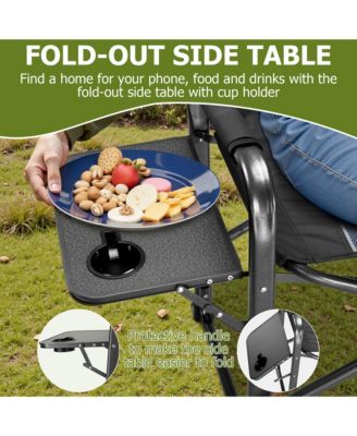 400lbs Extra Wide Folding Director s Chair with Cooler Bag & Side Table, Portable for Fishing, Patio, Tailgating