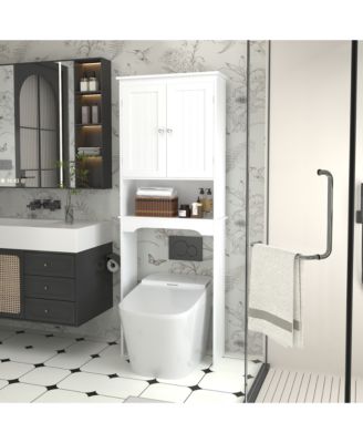 Over the Commode Wooden Storage Cabinet with Shelf and Organizer