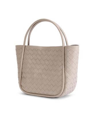 Women's Beige Woven Leather Top Handle Bag