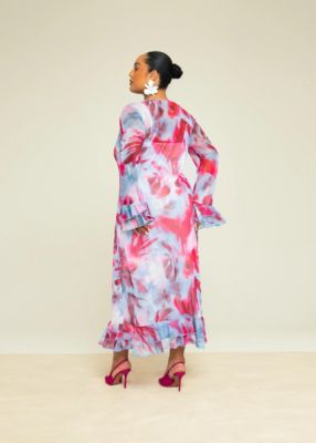 Women's Blurred Floral Mesh Maxi Dress