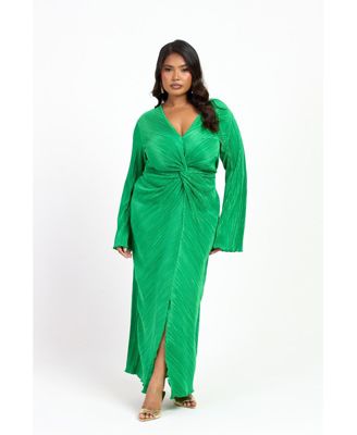 Women's Curve Plisse Flare Sleeve Midaxi Dress
