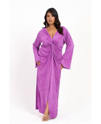 Women's Curve Plisse Flare Sleeve Midaxi Dress