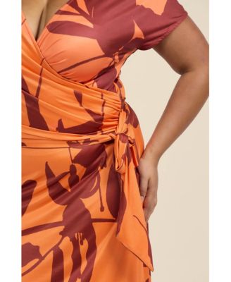 Women's Floral Wrap Jersey Midi Dress