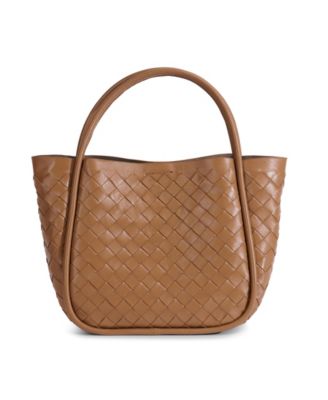 Women's Tan Woven Leather Top Handle Bag