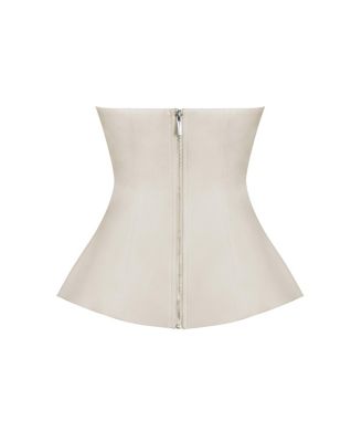 Women Yani Ivory Asymmetrical Lapel Sleeveless Peplum Top