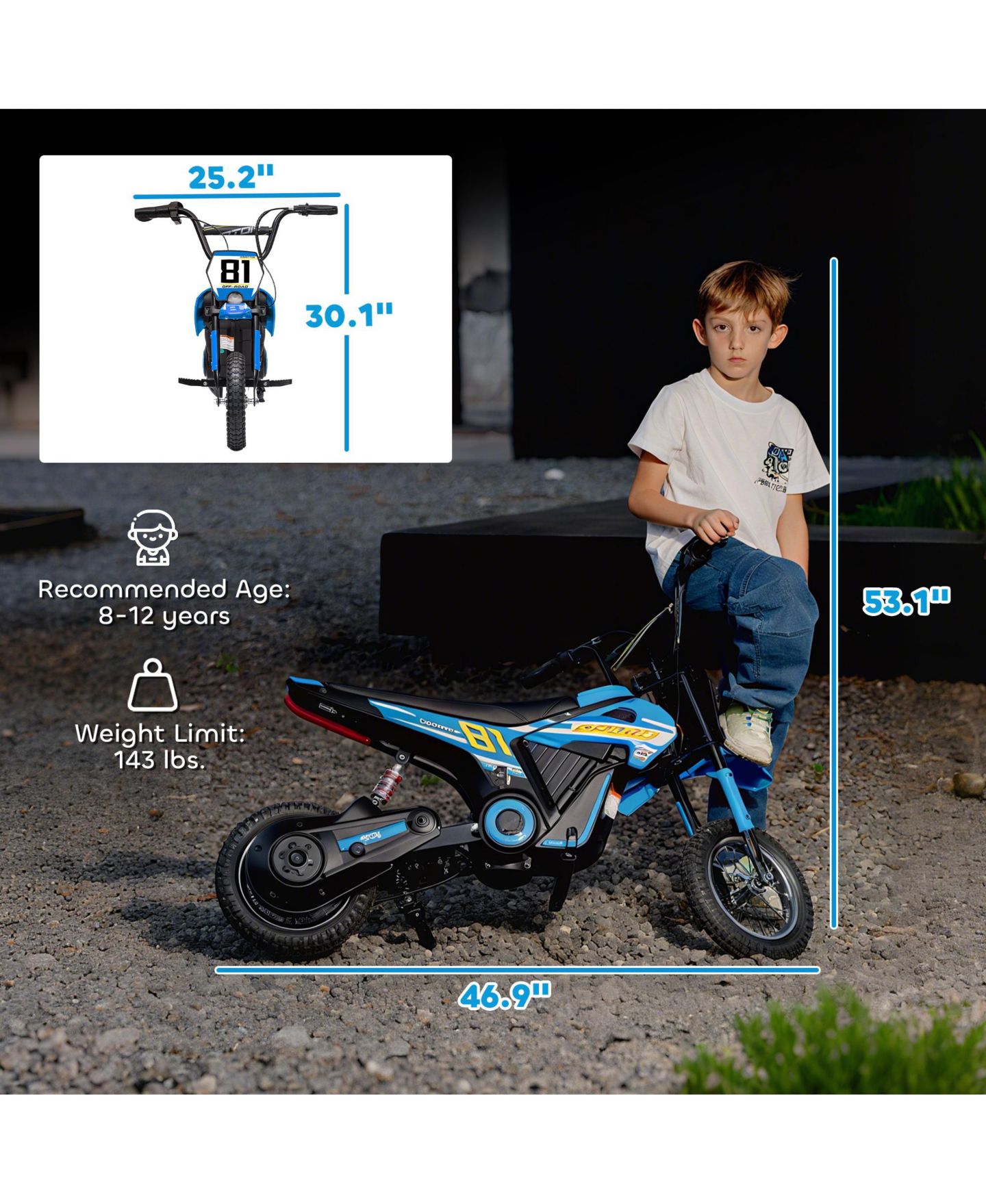 Детская игрушка Qaba 24V Kids Motorcycle, Electric Dirt Bike with Rear Suspension, цвет: Синий — фото 4