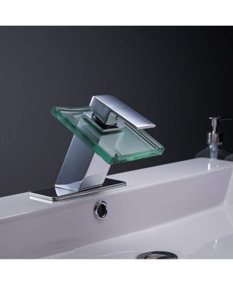 Glass Spout Waterfall Single Hole Single Handle Bathroom Sink Faucet With Pop Up Drain With Overflow