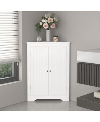 Corner Cabinet with 2 Doors and Adjustable Shelves for Home Storage