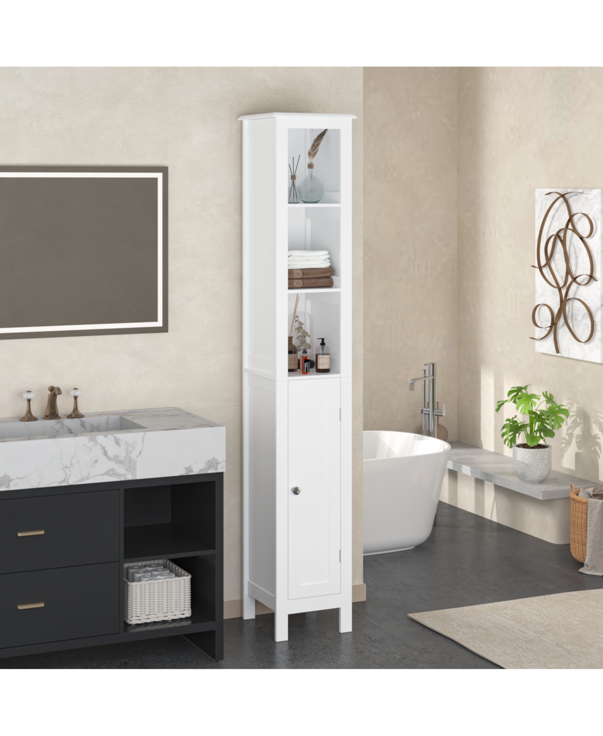 Casainc 66.92 in Slim Tall Bathroom Cabinet with Adjustable Shelves and 1 Door