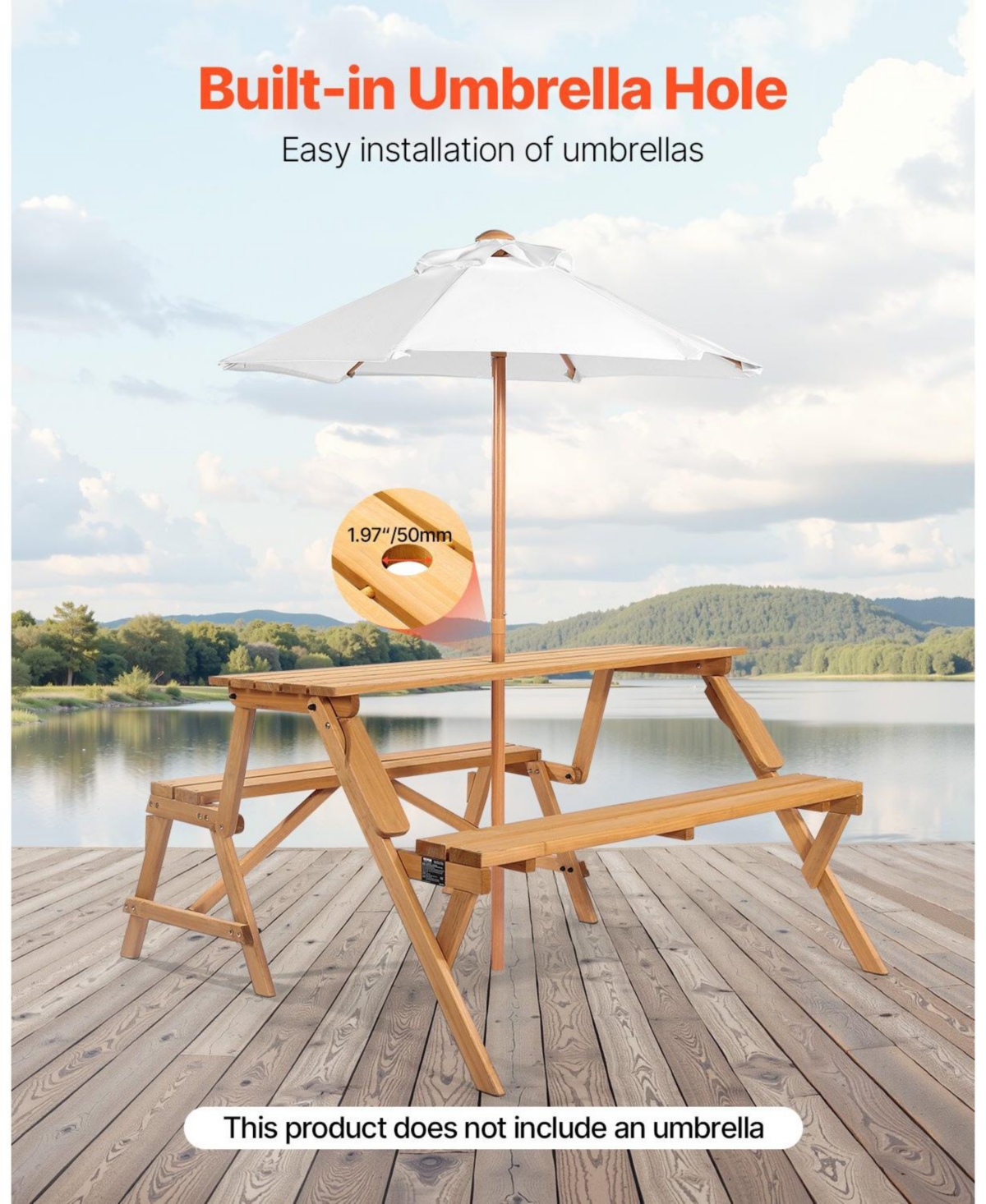 Slickblue 2-in-1 Transforming Wooden Picnic Table and Bench Set for Outdoor Use