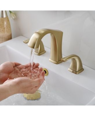 8 in. Widespread Double Handle Black Bathroom Faucet Set 3-Holes Vanity Sink With Metal Drain In Brushed Gold