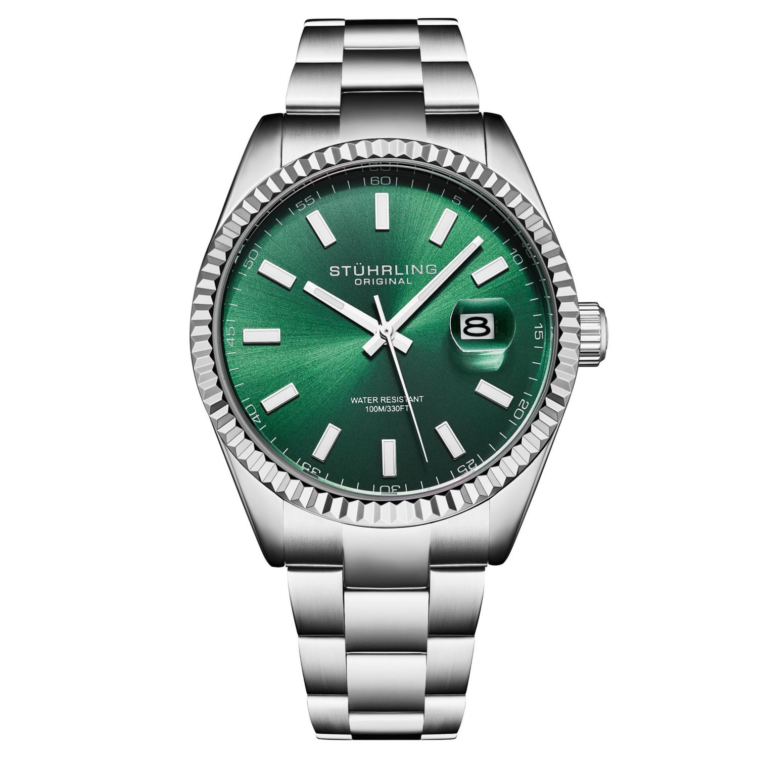 Vanguard 4069 Men s Quartz Watch - 42mm, Green Dial, Stainless Steel Bracelet, Fluted Bezel, Date, 100M Water Resistant