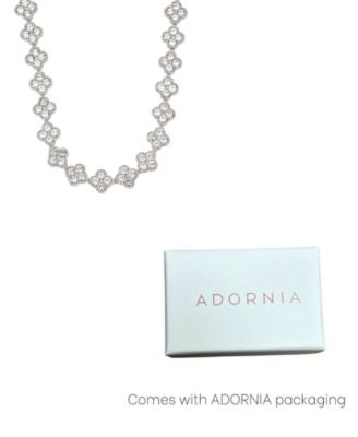 Silver Crystal Clover Link Chain Necklace