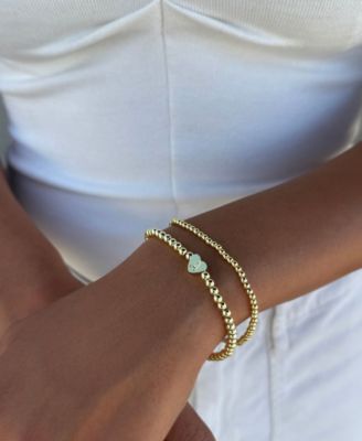 Gold Ball Bead Initial Bracelet Set
