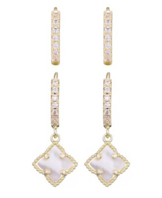 Gold Plated Clover Huggie Earring Set