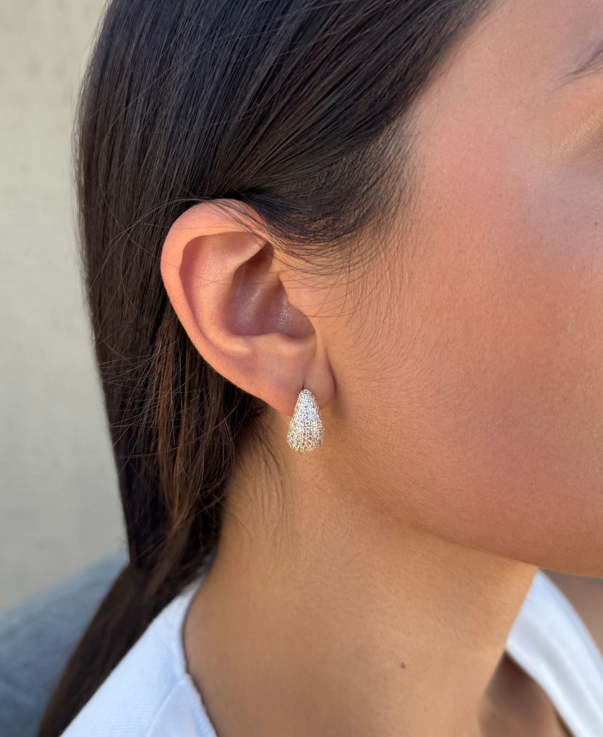Adornia Gold Crystal and Plain Chunky Hoop Set