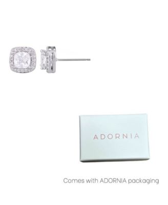 Silver Plated Cubic Zirconia Cushion Halo Stud Earrings