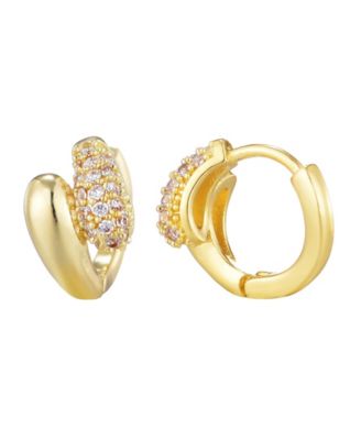 Gold Plated Cubic Zirconia Double Band Hoop Huggie Earrings