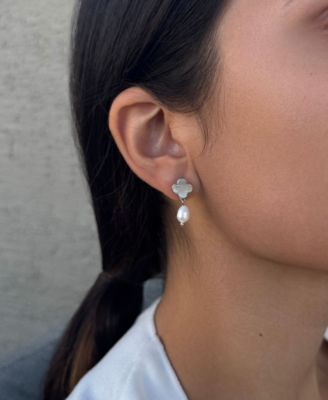 Silver Plated Freshwater Pearl Clover Drop Earrings