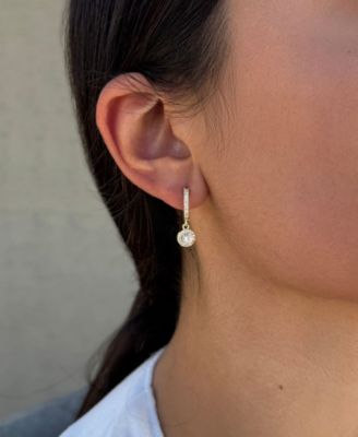 Gold Plated Cubic Zirconia Halo Drop Huggie Hoop Earrings