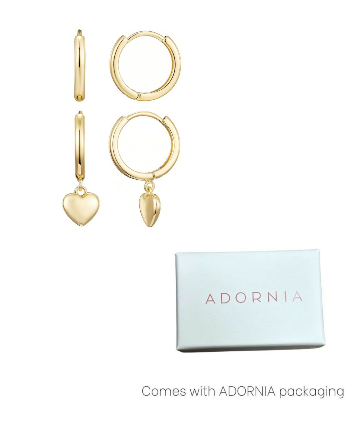 Adornia 14k Gold Plated Heart Huggie Earring Set In Gold