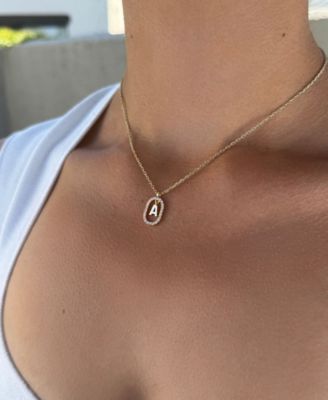 Gold Plated Cubic Zirconia Floating Letter Frame Necklace