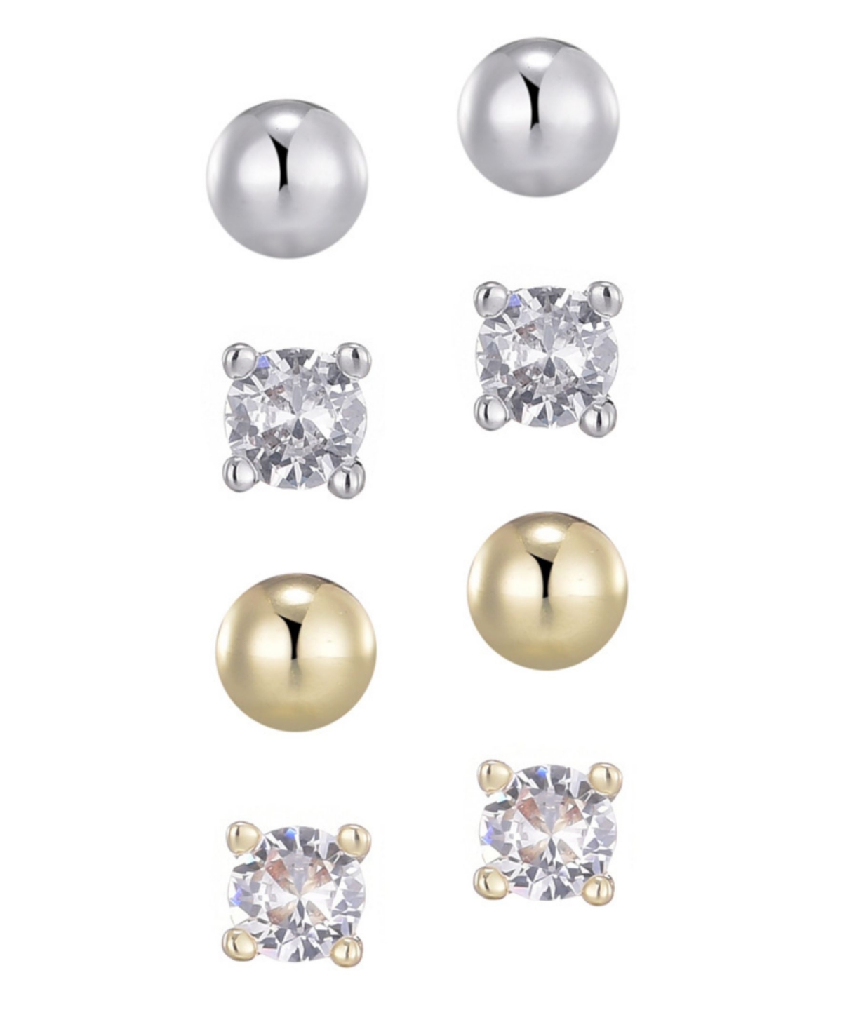 Adornia Gold Silver Cubic Zirconia Ball Solitaire Stud Set
