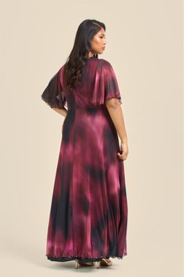 Women's Elegant Abstract Print Mesh Maxi Dress