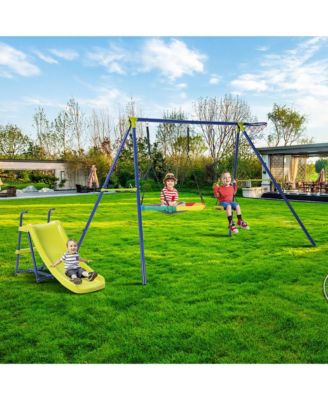 Kids 4-in-1 Swing Set for Backyard Heavy-Duty Metal Playset for 3-12 Years Old