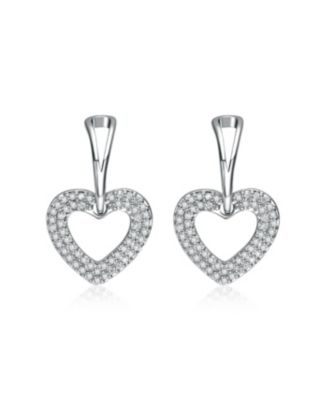 White Gold Plated with Clear Cubic Zirconia Heart Design Drop Earrings