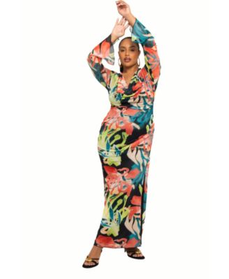 Women's Curve Abstract Cowl Neck Maxi Dress
