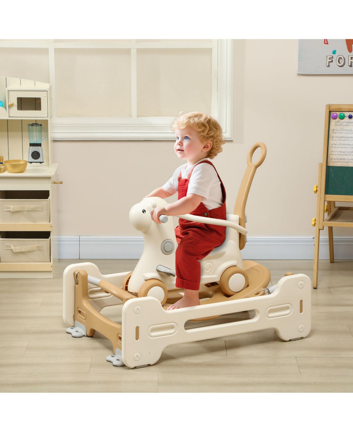 Детская игрушка Qaba 5 in 1 Rocking Horse for Kids 1-3 Years w/ Balance Board, цвет: Коричневый — фото 4