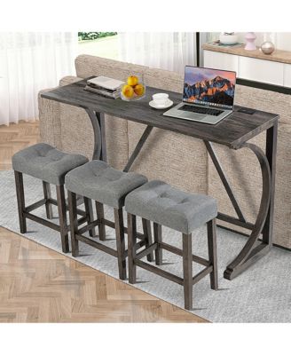 4 Piece Bar Table Set with Power Outlet and 3 Padded Stools for Dining or Living Room