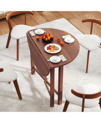 36'' Foldable Kitchen Table Round Dining Table w/Solid Rubber Wood Legs