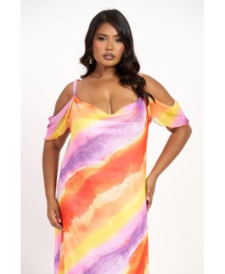 Women's Cold Shoulder Marble Print Maxi Dress