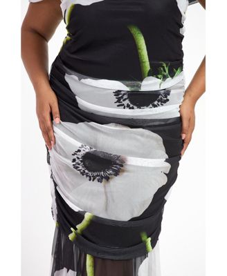 Women's Bold Floral Ruched Midi Dress