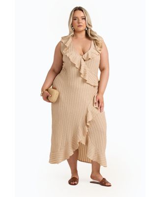 Women's Ruffle Wrap Sleeveless Midi Dress