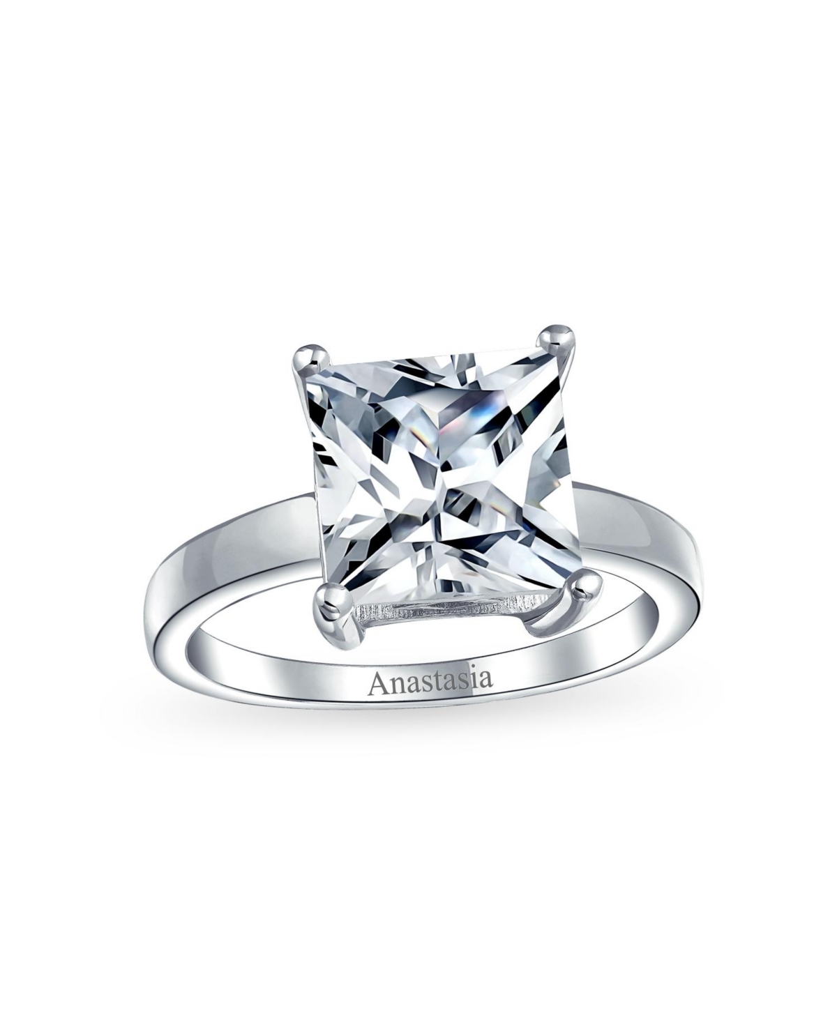 Bling Jewelry Sterling Silver 3CT Princess Cut Cubic Zirconia Solitaire Ring – Classic Promise Design