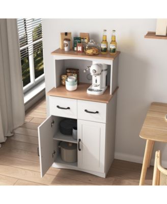 Wooden Kitchen Pantry Storage Cabinet with Drawer and Microwave Shelf
