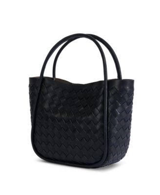 Women's Black Woven Leather Top Handle Bag