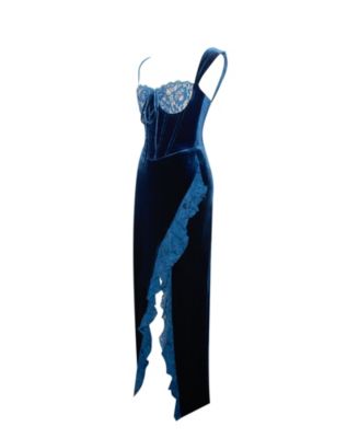 Women Odilia Teal Lace Velvet Maxi Dress