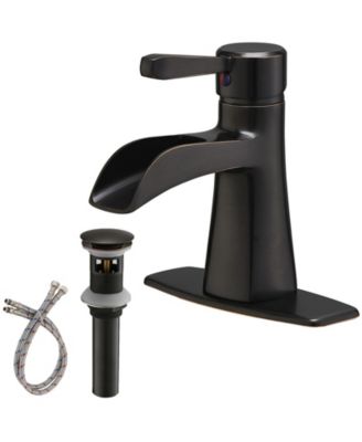 Waterfall Single Hole Single-Handle Low-Arc Bathroom Sink Faucet With Pop-up Drain Assembly