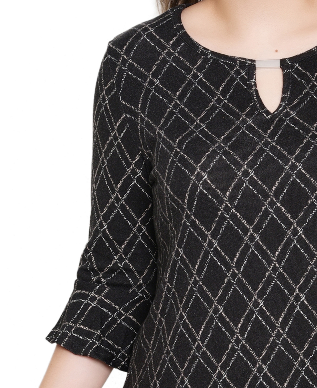 Ny Collection Petite Bell Sleeve Top In Black