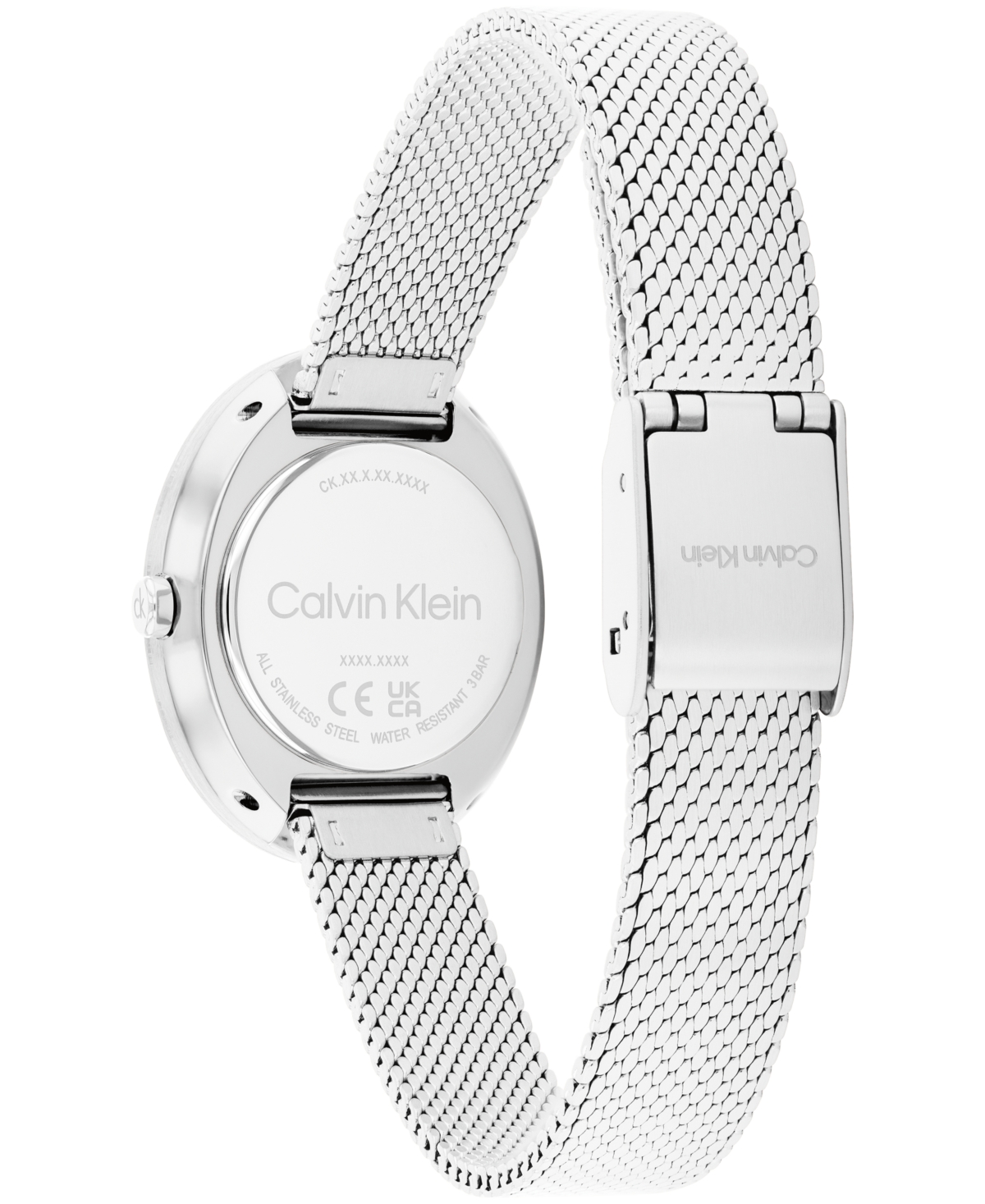 Calvin Klein Women's Twisted Bezel Silver Tone Stainless Steel Bracelet Watch, 24mm In Silver